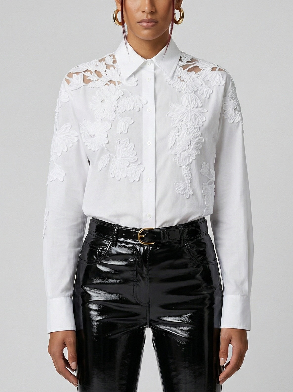 Floral Embroidered White Cotton Shirt