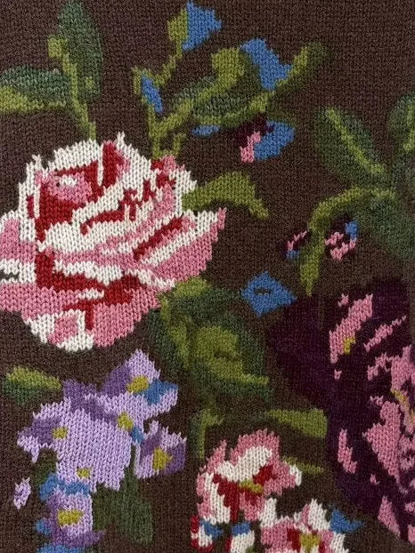 Floral Intarsia Wool Cashmere High Neck Sweater - Sweaters & Knitwear