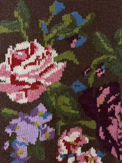 Floral Intarsia Wool Cashmere High Neck Sweater - Sweaters & Knitwear
