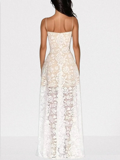 Floral Lace Sleeveless Maxi Dress - Dresses