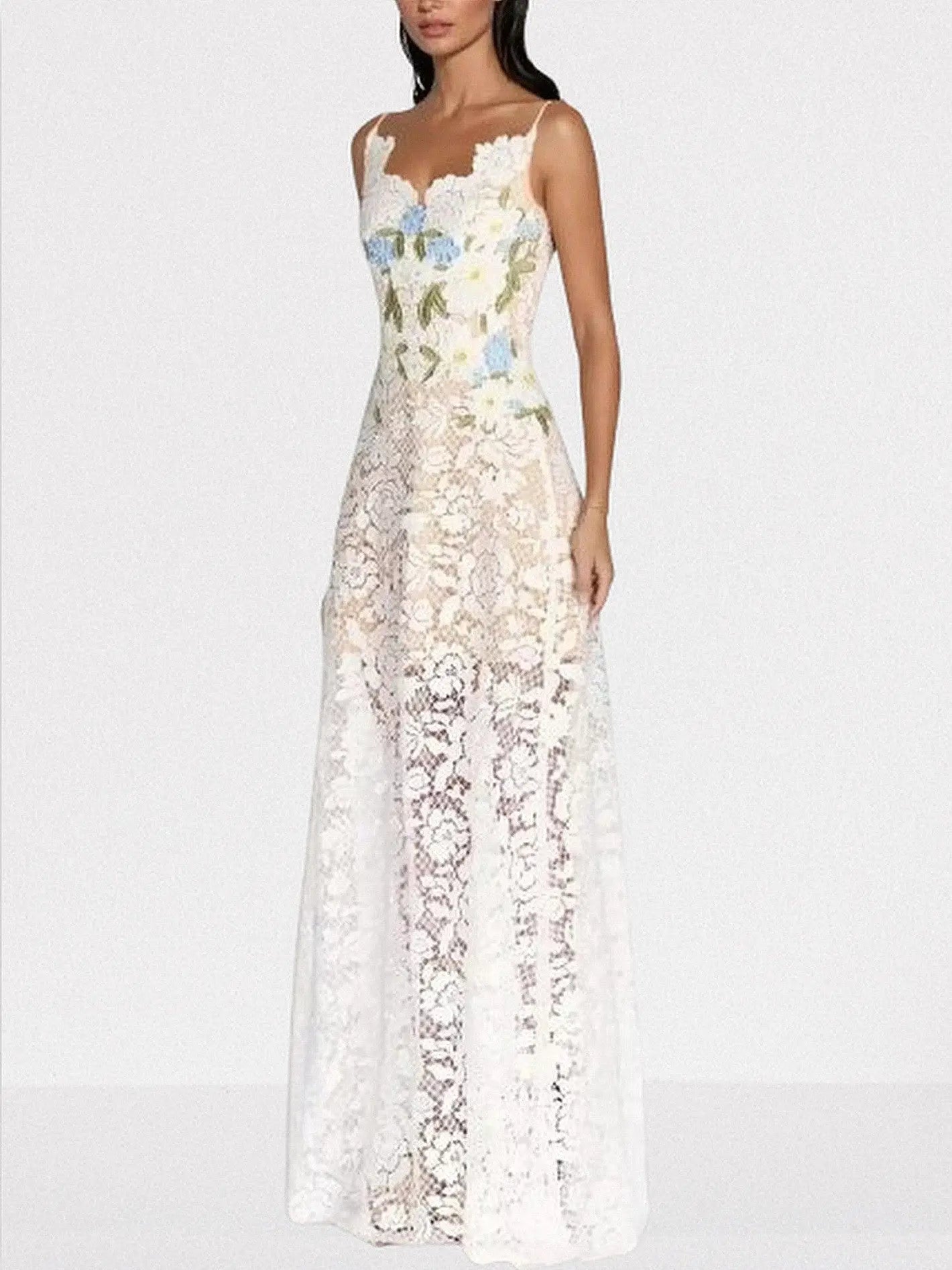 Floral Lace Sleeveless Maxi Dress - Dresses