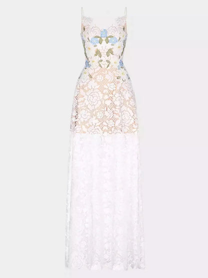 Floral Lace Sleeveless Maxi Dress - Dresses