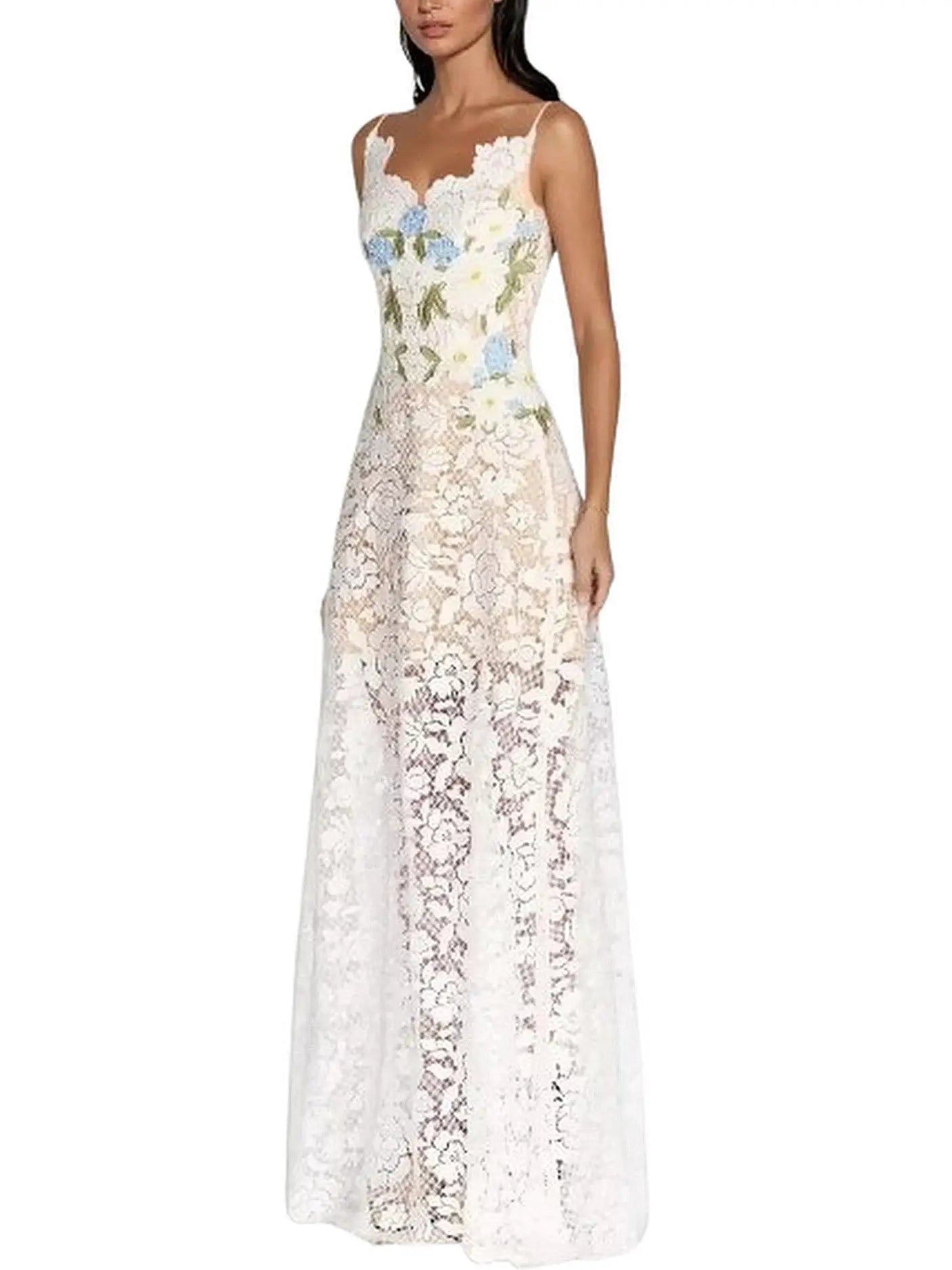 Floral Lace Sleeveless Maxi Dress - Dresses