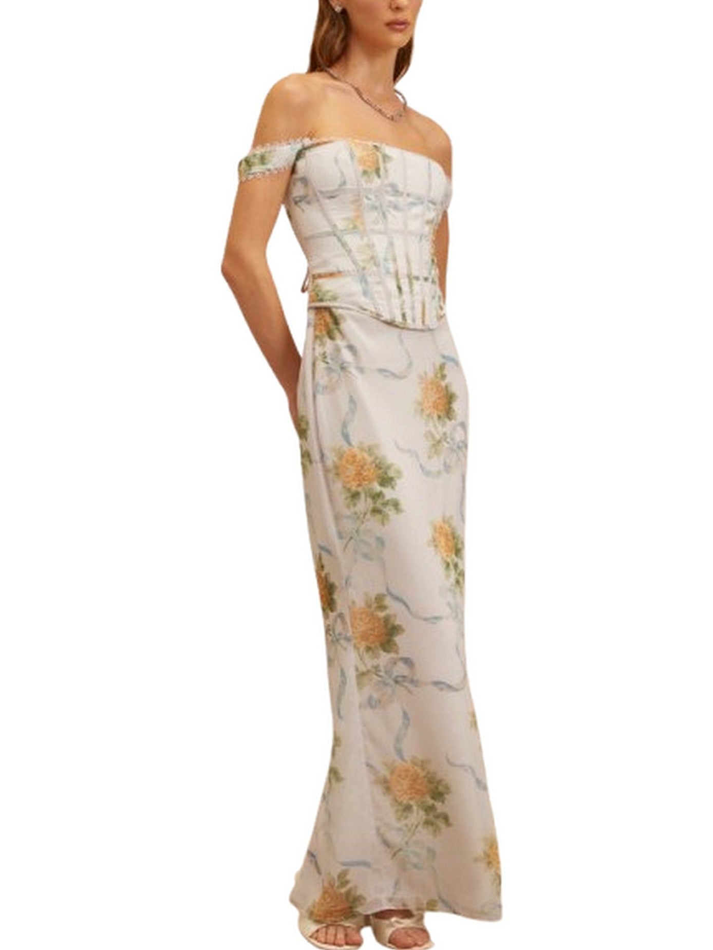 Floral Print Fitted Corset Maxi Dress - Dresses