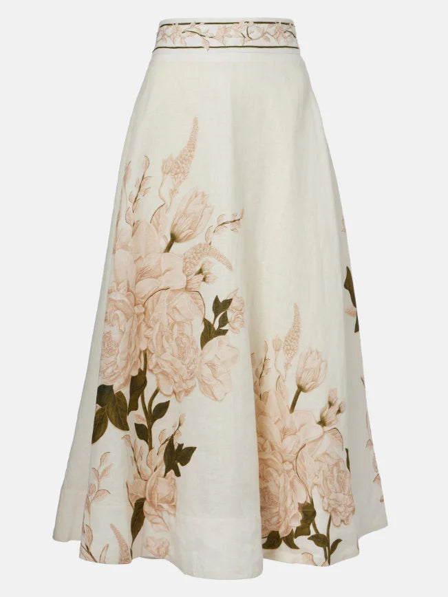 Floral Print Lace-Up Corset Top and Skirt Set - Suits & Sets