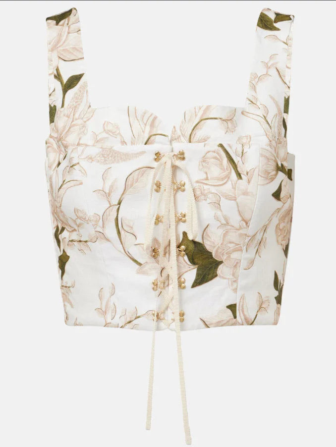 Floral Print Lace-Up Corset Top and Skirt Set - Suits & Sets