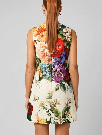 Floral Print Mini Dress with Bow Detail - Dresses