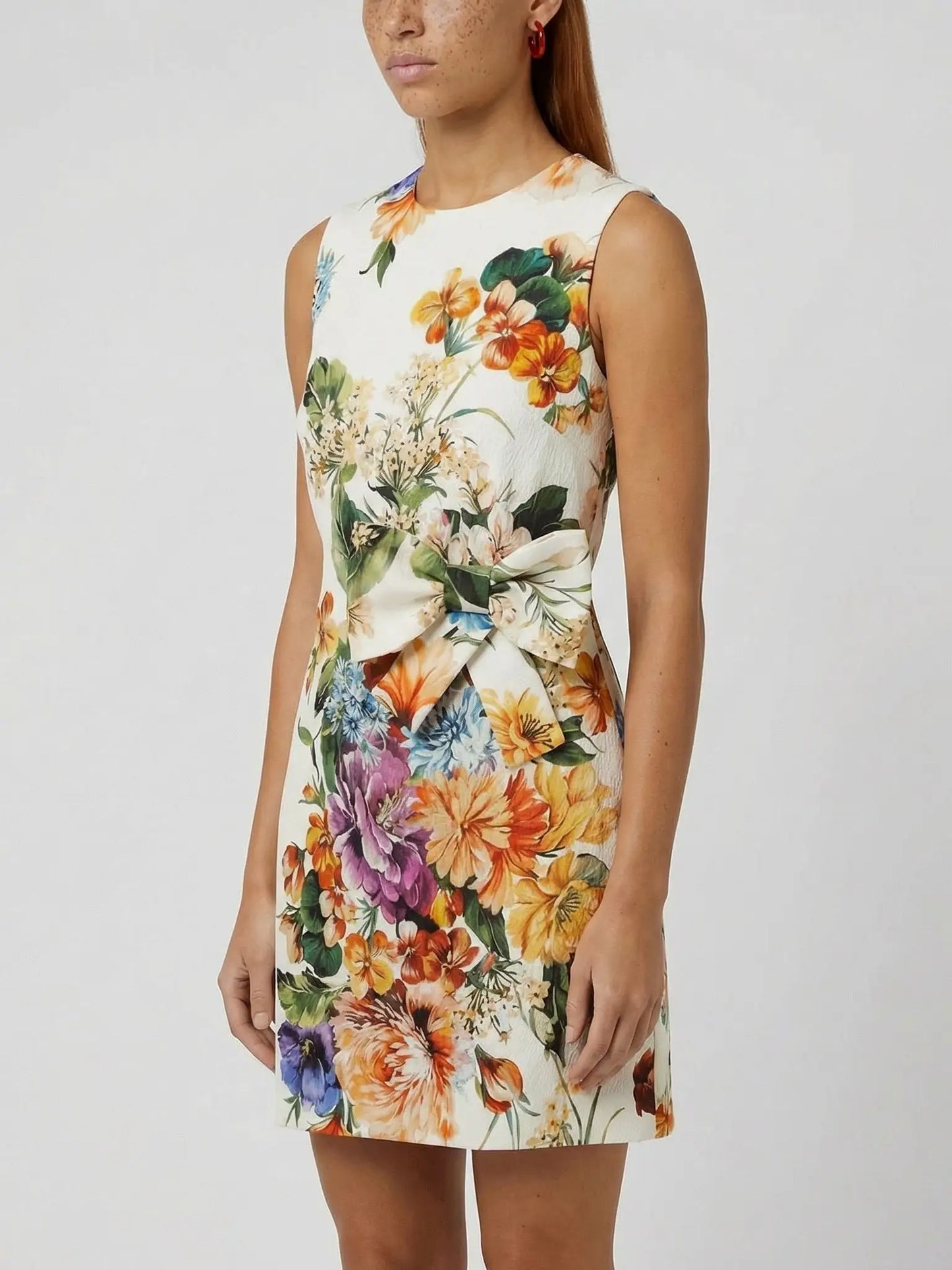 Floral Print Mini Dress with Bow Detail - Dresses