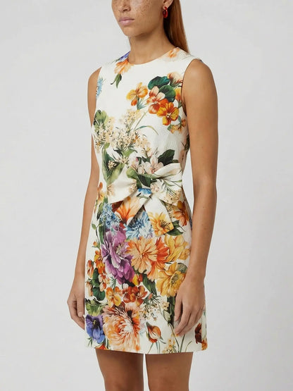 Floral Print Mini Dress with Bow Detail - Dresses