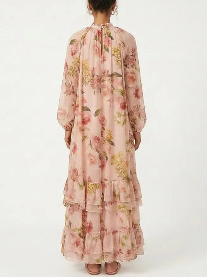 Floral Print Tiered Hem Maxi Dress - Dresses