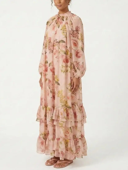 Floral Print Tiered Hem Maxi Dress - Dresses