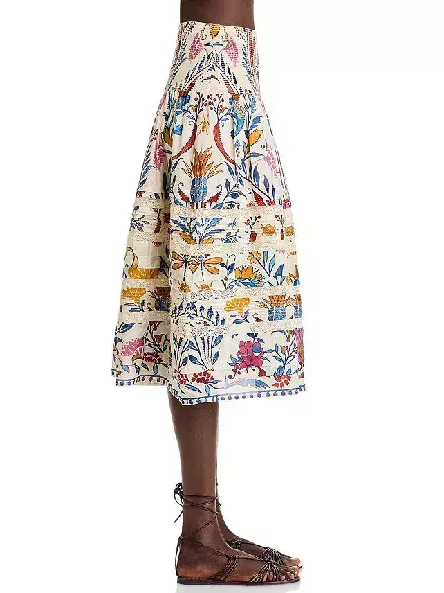 Floral Print Tiered Paneled Midi Skirt - Skirts