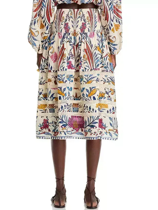 Floral Print Tiered Paneled Midi Skirt - Skirts