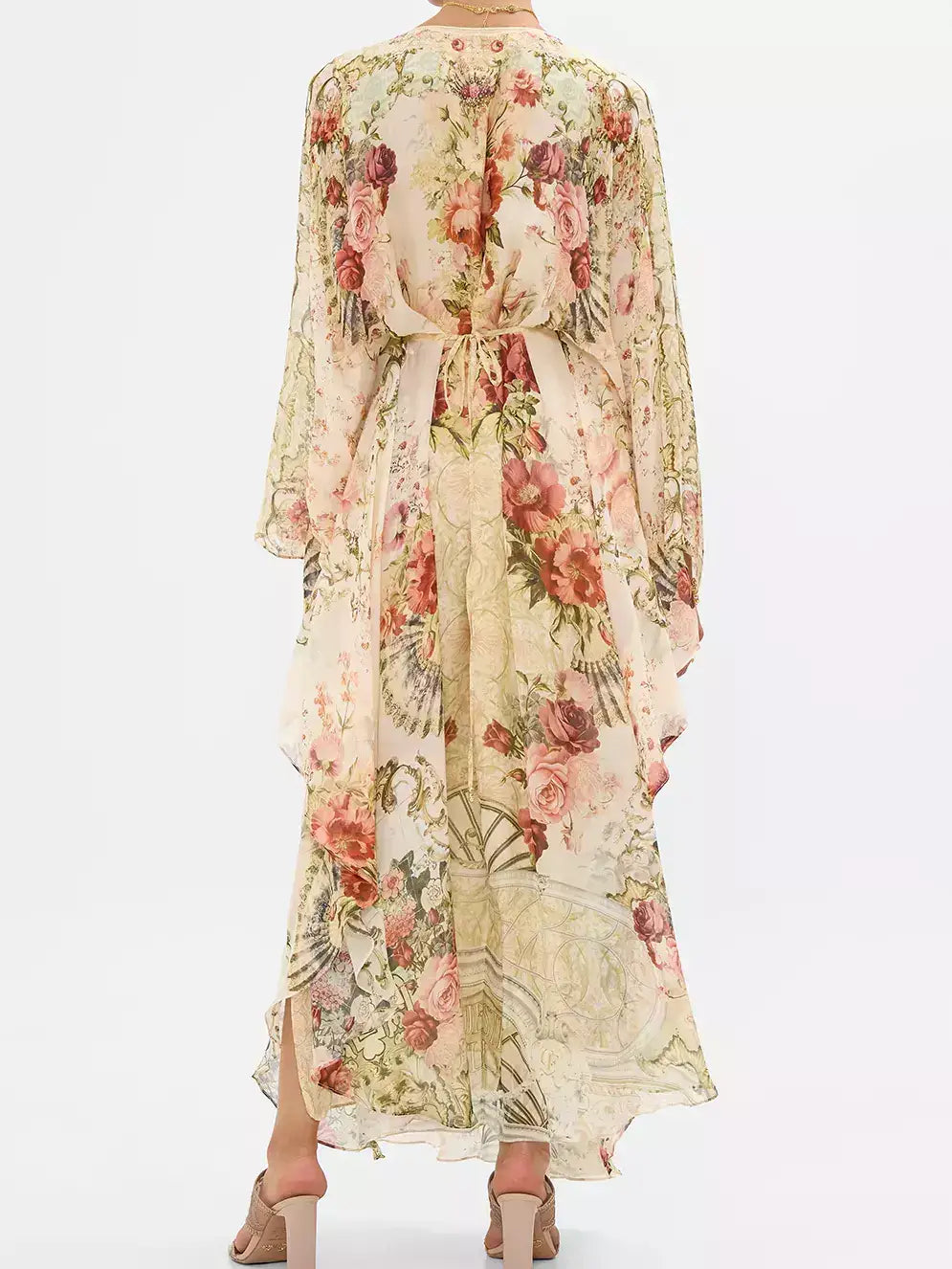 Floral Print V-Neck Kaftan Maxi Dress - Dresses
