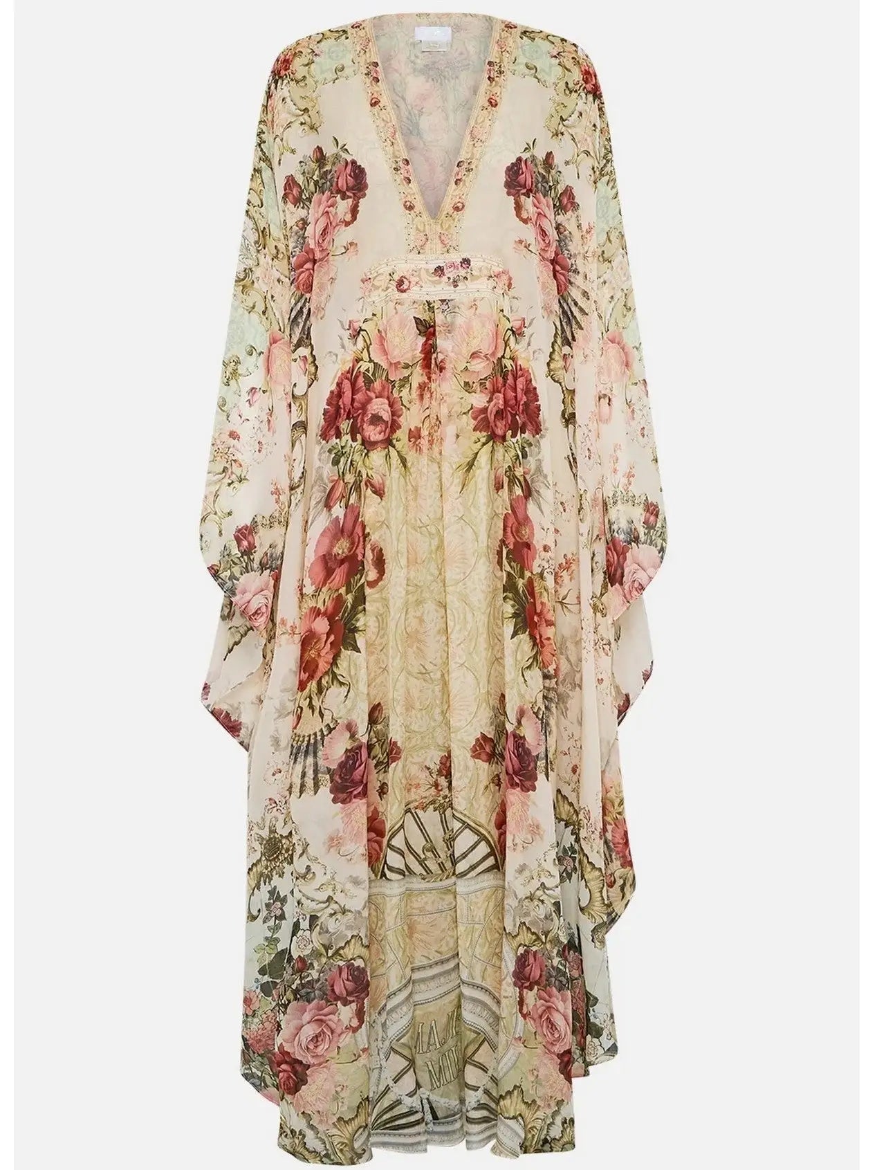 Floral Print V-Neck Kaftan Maxi Dress - Dresses