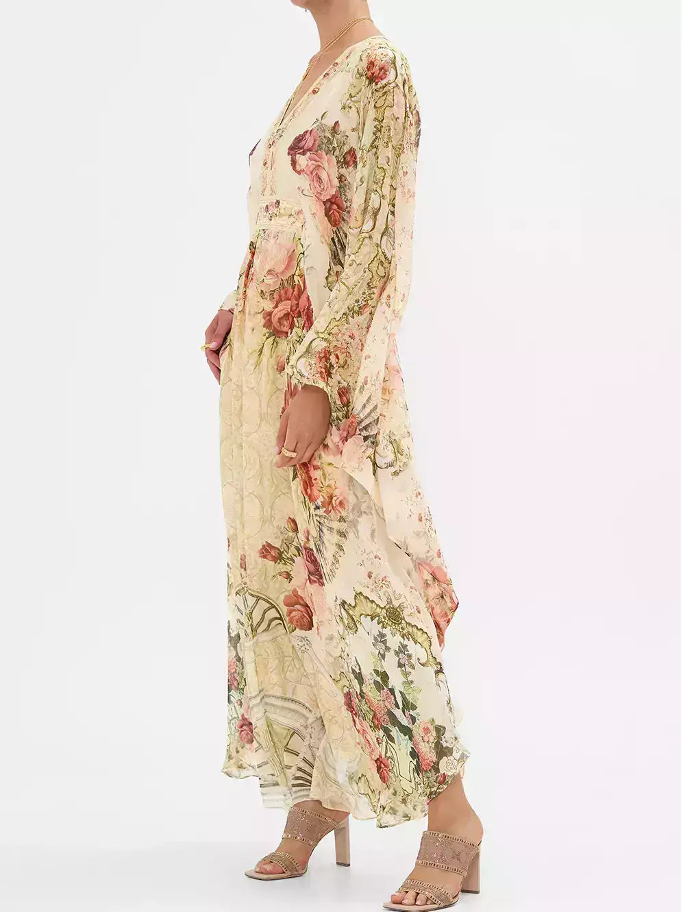 Floral Print V-Neck Kaftan Maxi Dress - Dresses