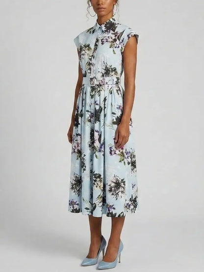 Floral Printed Midi Shirt Dress with Belt - Dresses