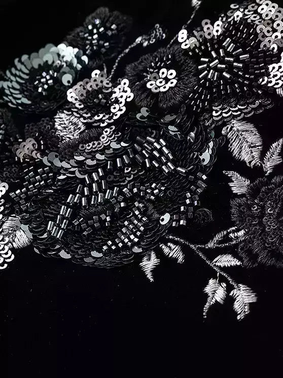 Crystal and Sequin Embellished Floral Jacket and Skirt Set - Suits & Sets