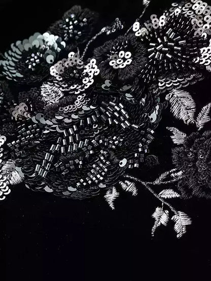 Crystal and Sequin Embellished Floral Jacket and Skirt Set - Suits & Sets
