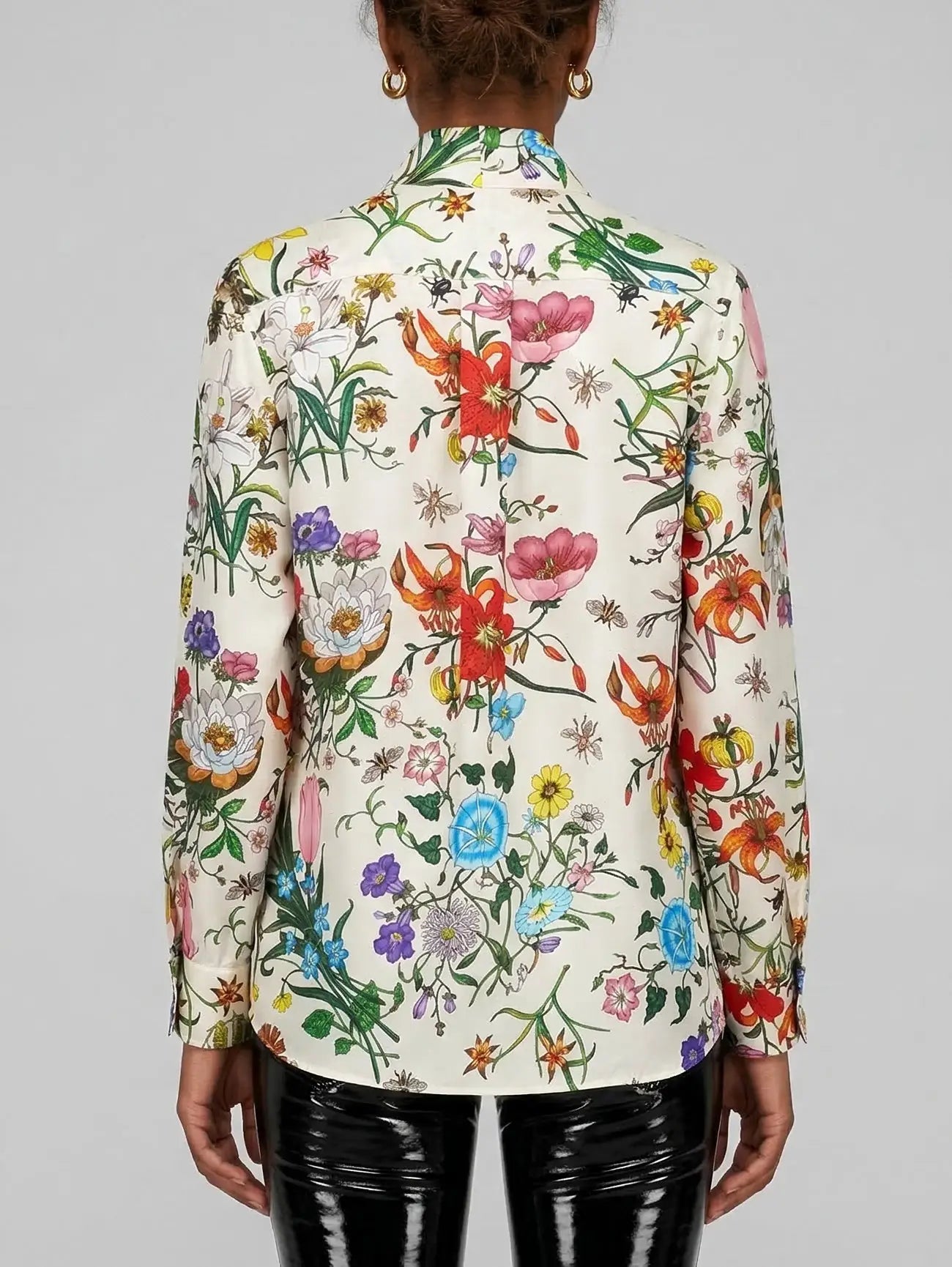 Floral Silk Twill Bow-Tie Blouse - Tops