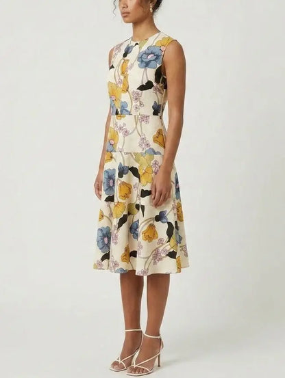 Floral Vine Cotton Sleeveless Midi Dress - Dresses
