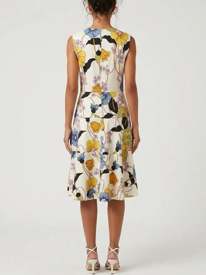 Floral Vine Cotton Sleeveless Midi Dress - Dresses