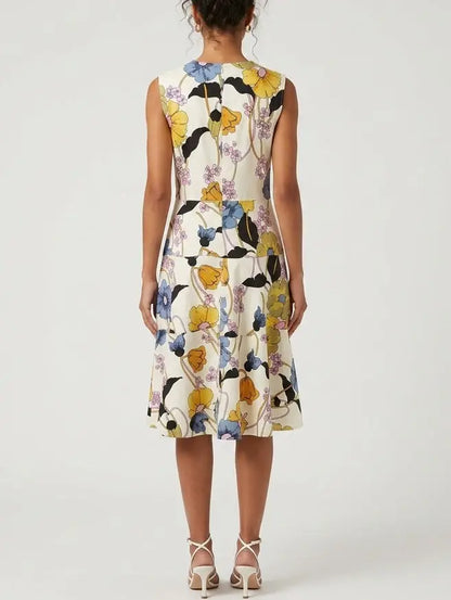 Floral Vine Cotton Sleeveless Midi Dress - Dresses