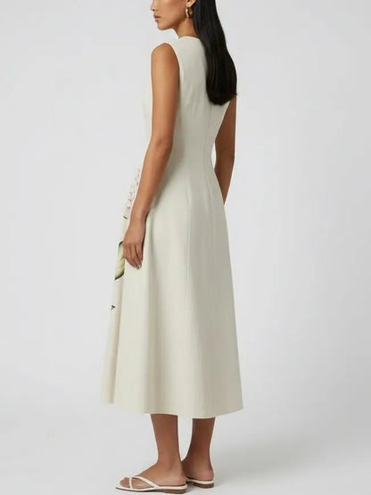 Floral Vine Print Sleeveless Cotton Midi Dress - Dresses