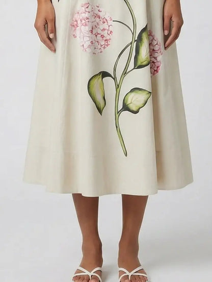 Floral Vine Print Sleeveless Cotton Midi Dress - Dresses