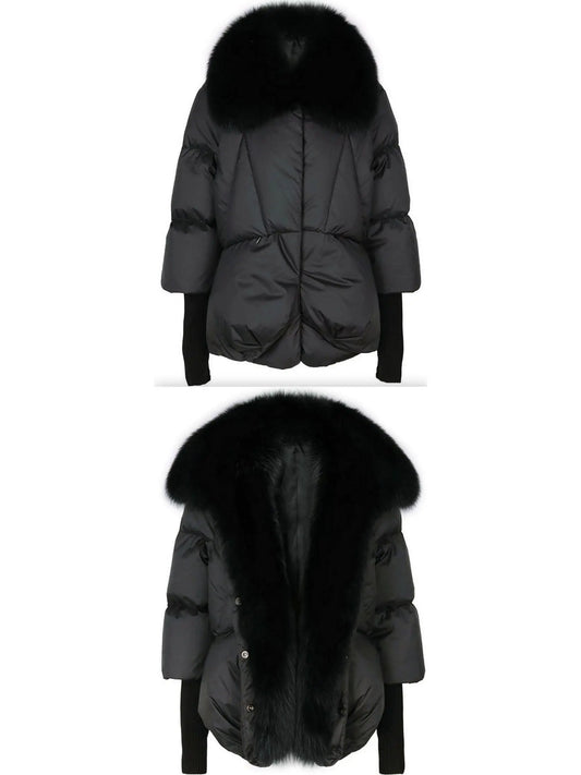 Fox-Fur-Trimmed Puffer Down Jacket in Black - Branna Couture