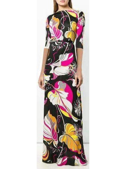 Frida Print Long Silk Dress - Branna Couture