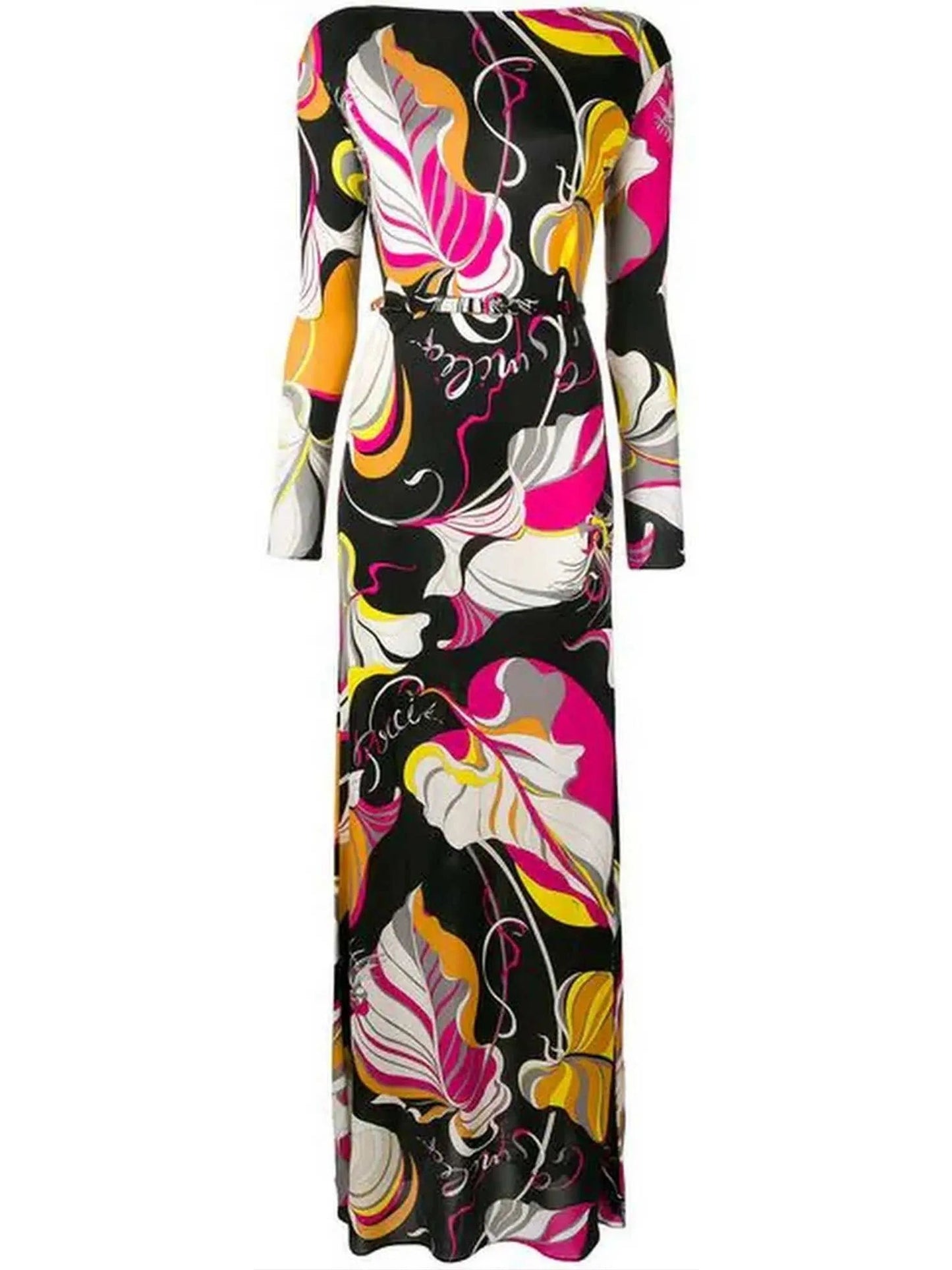 Frida Print Long Silk Dress - Branna Couture