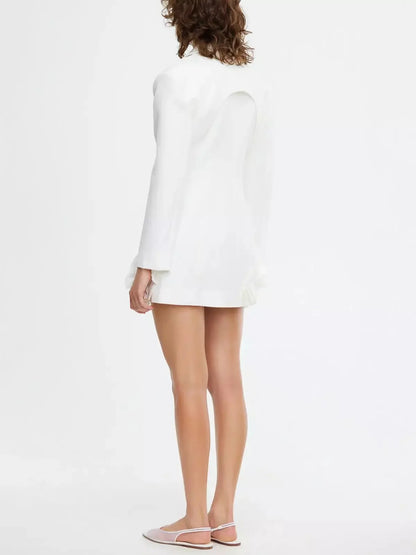 Frill-Hem Blazer-Dress in White - Branna Couture