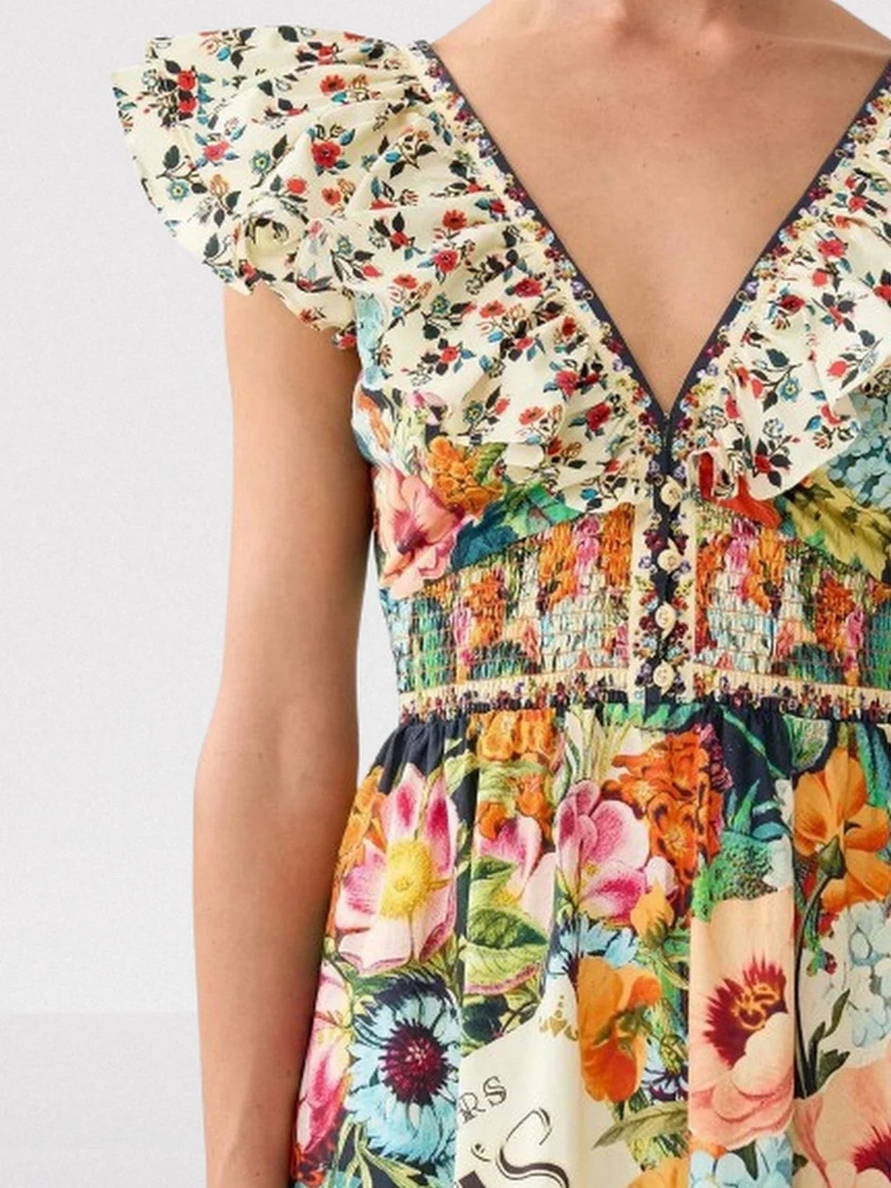 Frill-Sleeve A-Line Printed Maxi Dress - Dresses