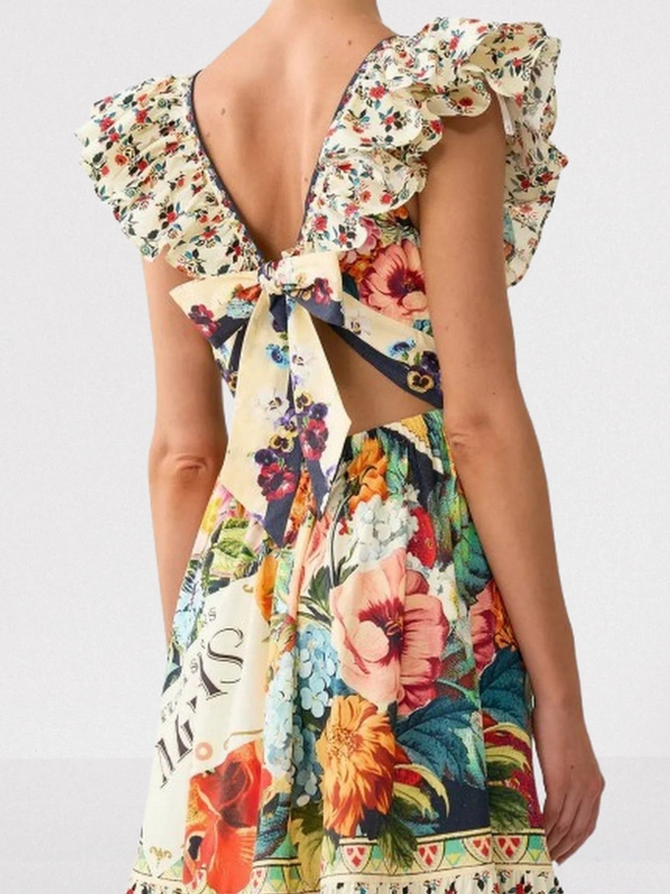 Frill-Sleeve A-Line Printed Maxi Dress - Dresses