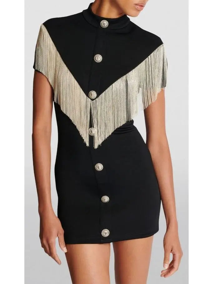 Fringe-Trim Mini Dress - Branna Couture