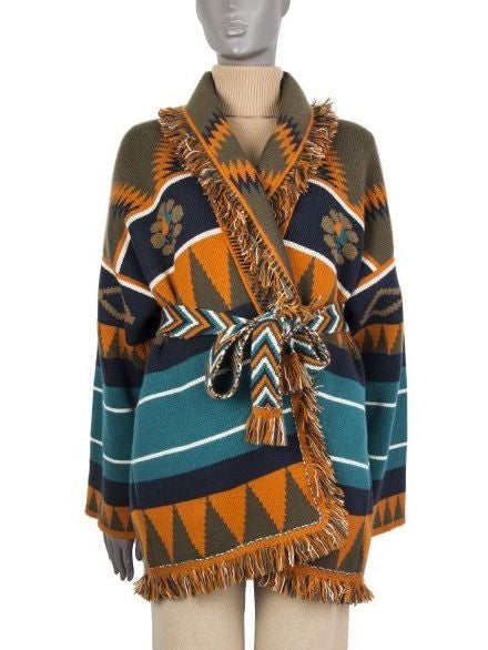 Fringed Icon Oversized Jacquard Cardigan - Branna Couture