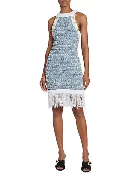 Fringed Tweed Halter-Dress - Branna Couture