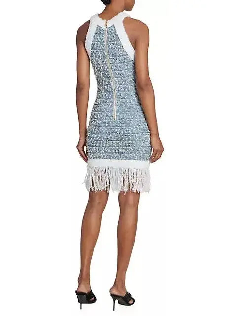 Fringed Tweed Halter-Dress - Branna Couture