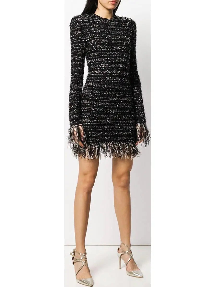 Fringed Tweed Mini Dress - Branna Couture