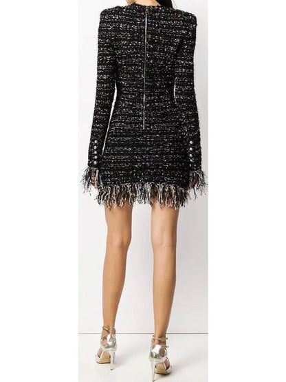 Fringed Tweed Mini Dress - Branna Couture