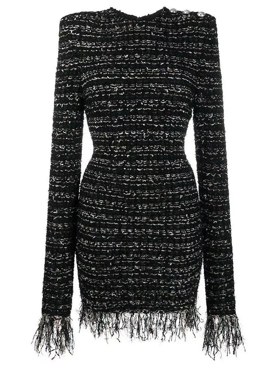 Fringed Tweed Mini Dress - Branna Couture