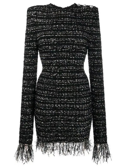 Fringed Tweed Mini Dress - Branna Couture