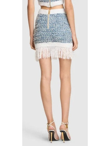 Fringed Tweed Mini Skirt - Branna Couture