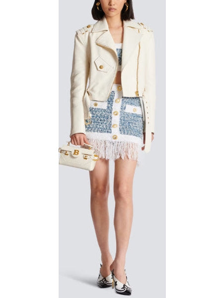 Fringed Tweed Mini Skirt - Branna Couture