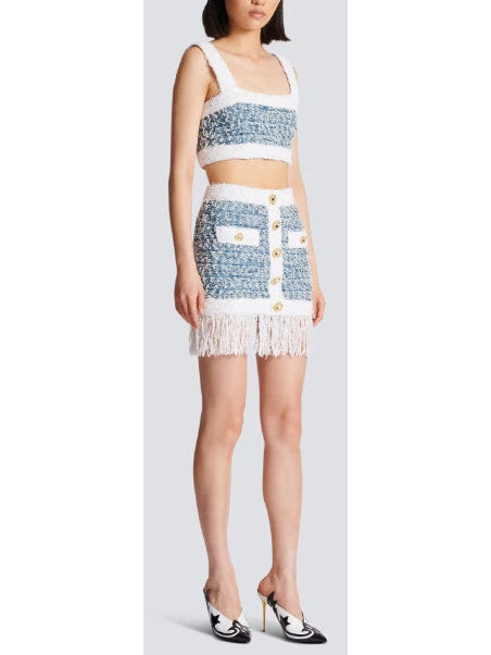 Fringed Tweed Mini Skirt - Branna Couture