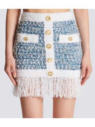 Fringed Tweed Mini Skirt - Branna Couture