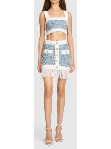 Fringed Tweed Mini Skirt - Branna Couture