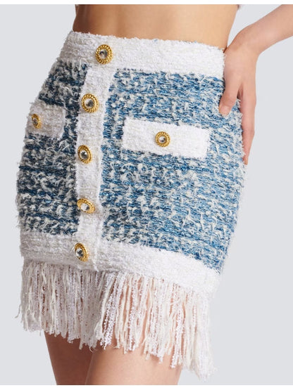 Fringed Tweed Mini Skirt - Branna Couture