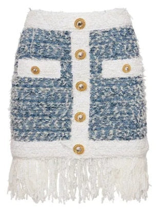 Fringed Tweed Mini Skirt - Branna Couture